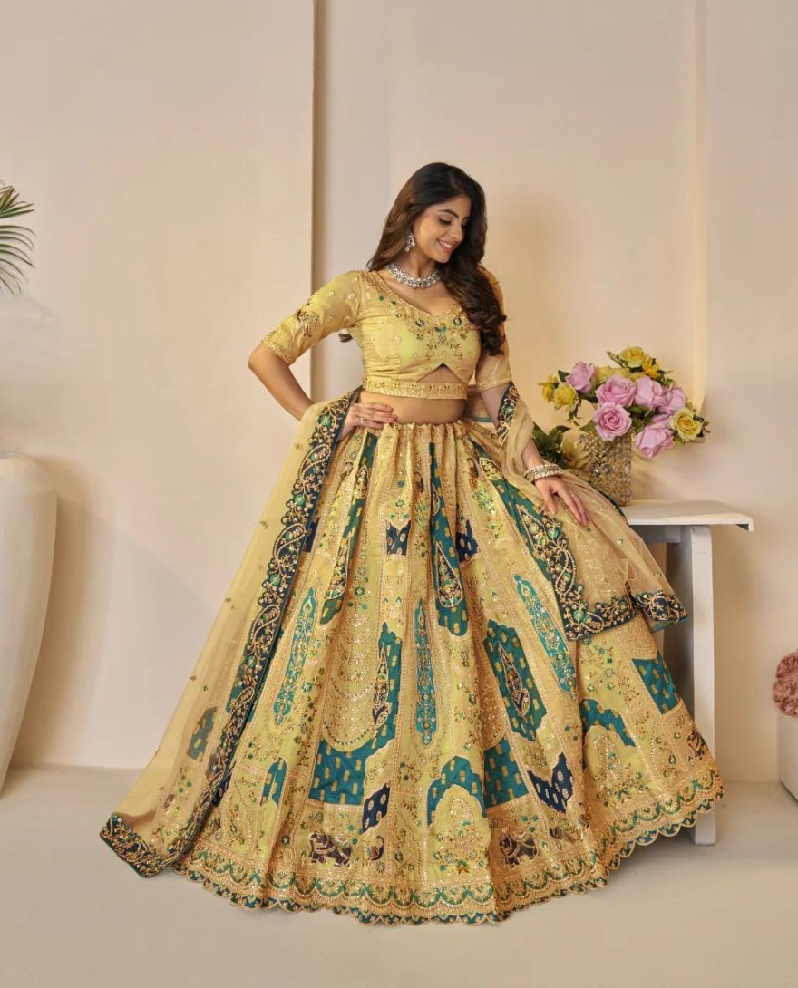 492yellow - Rajsi Haathi Collection: Yellow Banarsi Bridal Lehenga